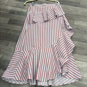 Derek lam Crosby Menswear shirting Maxi skirt Red and White Ruffle Skirt
